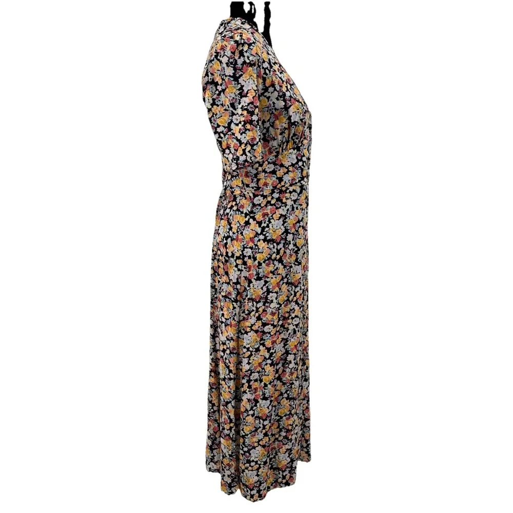 Nobody's Child Womens Printed Floral Print Midi Dress Short Sleeve Size 4 Black - Picture 4 of 13